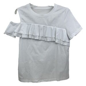 JNSQ Gina Tee Top Women's Size 6 NWT $69 White Cotton Ruffle Short Sleeve